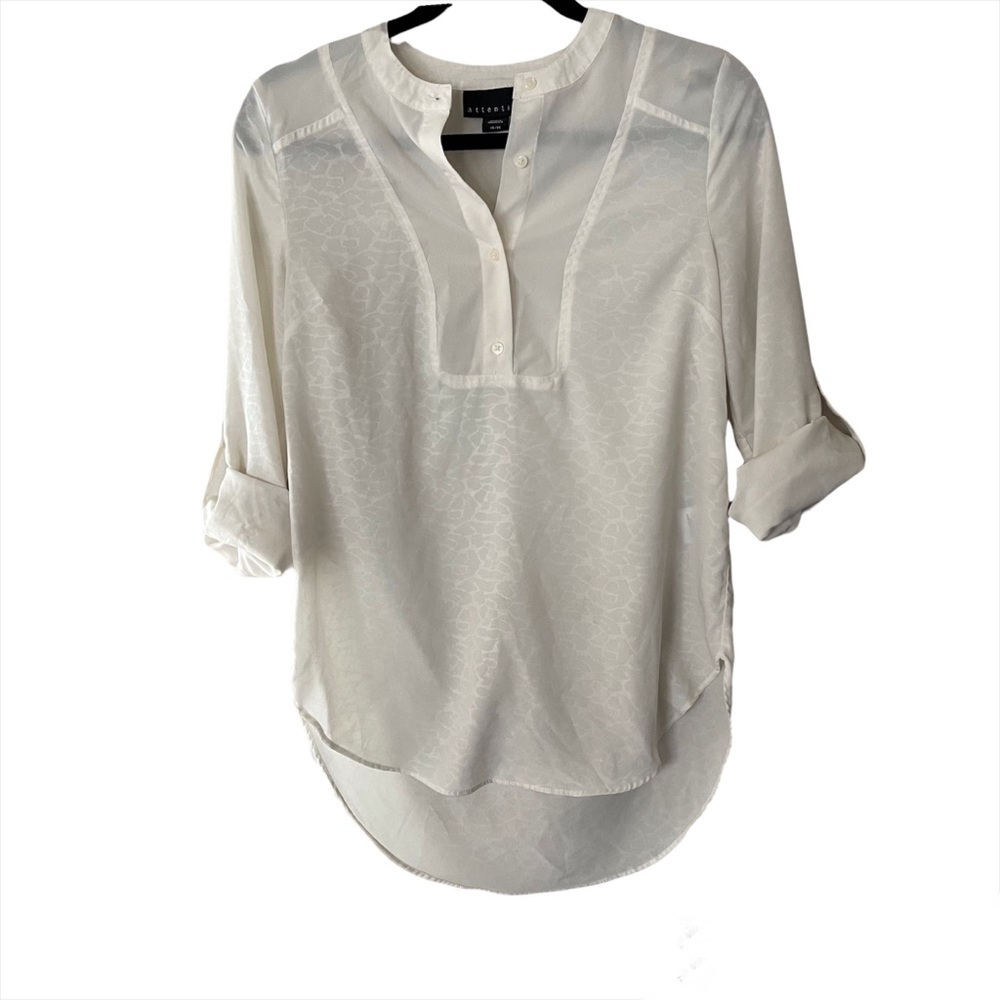 Attention White Leopard Jacquard print Button Down Tunic Shirt XS Office